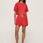 mujer shorts deportivos con logo bordado Pepe Jeans 44JTZ531 estudio rojo