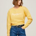 mujer suéter con logo estampado Pepe Jeans 44JTZ273 brillar