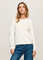 mujer suéter con logo estampado Pepe Jeans 44JTZ286 blanco