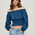 mujer top corto de popelina de algodón Pepe Jeans 44JTZ360 océano