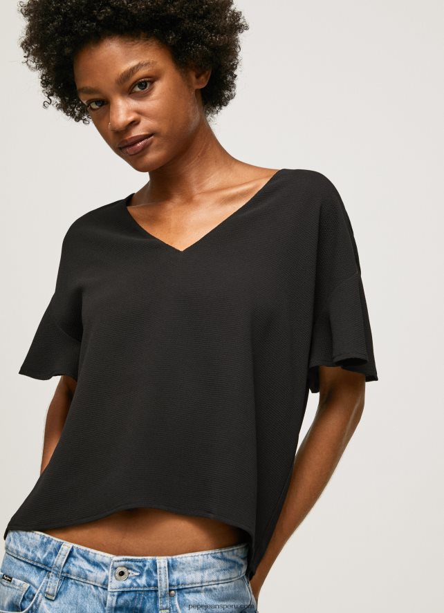 mujer top de crepé con volantes en las mangas Pepe Jeans 44JTZ365 negro - Imagen 3