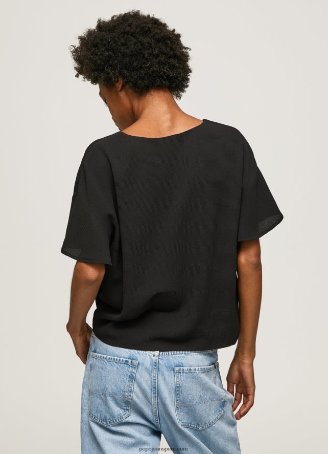 mujer top de crepé con volantes en las mangas Pepe Jeans 44JTZ365 negro - Imagen 4