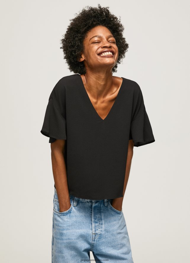 mujer_top_de_crepe_con_volantes_en_las_mangas_pepe_jeans_44jtz365_negro.jpg mujer top de crepé con volantes en las mangas Pepe Jeans 44JTZ365 negro - Imagen 1