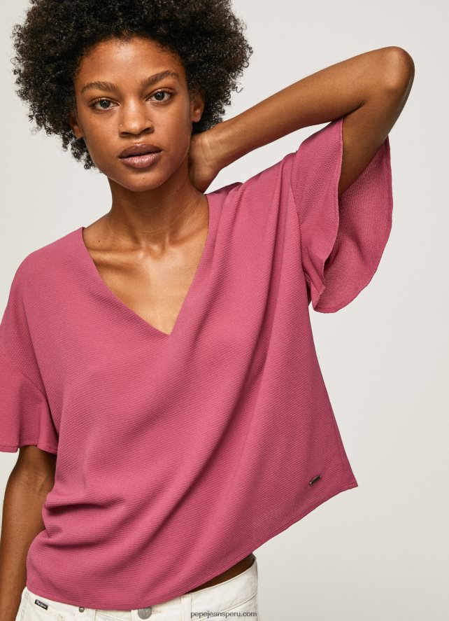 mujer top de crepé con volantes en las mangas Pepe Jeans 44JTZ375 rubor oscuro - Imagen 3