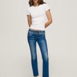 mujer vaqueros gen de tiro medio recto Pepe Jeans 44JTZ6 mezclilla