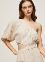 mujer vestido asimétrico de lino pua Pepe Jeans 44JTZ202 piedra - Imagen 3