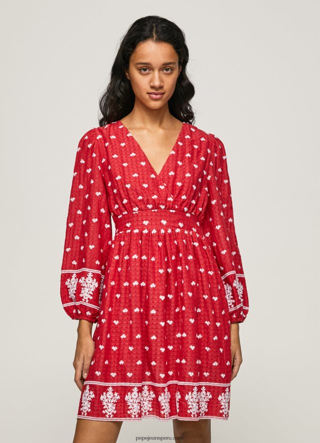 mujer vestido con detalles bordados Pepe Jeans 44JTZ216 estudio rojo - Imagen 2
