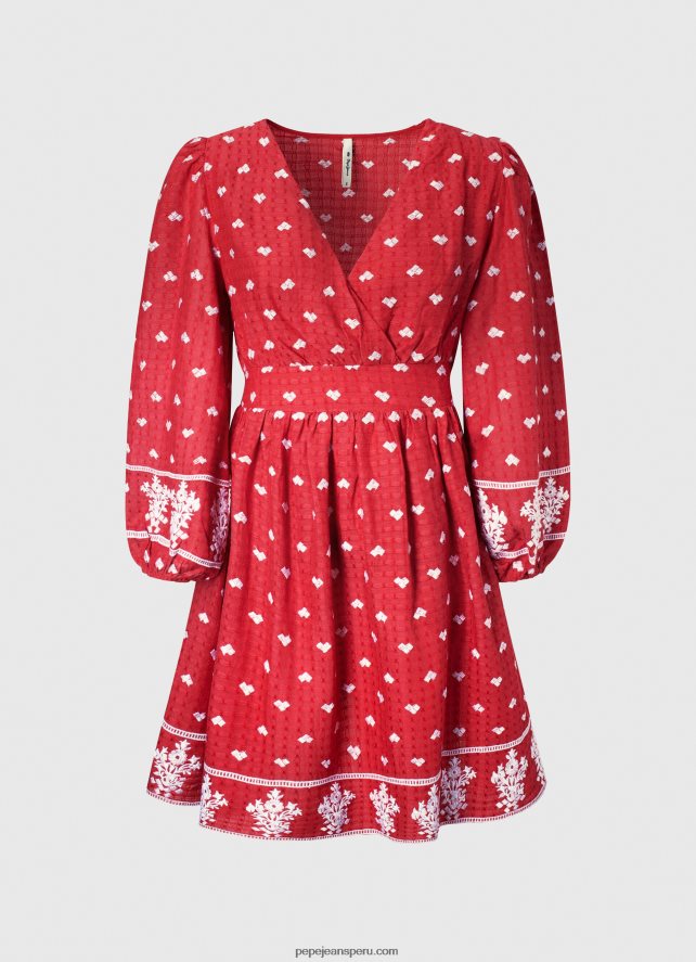 mujer vestido con detalles bordados Pepe Jeans 44JTZ216 estudio rojo - Imagen 5